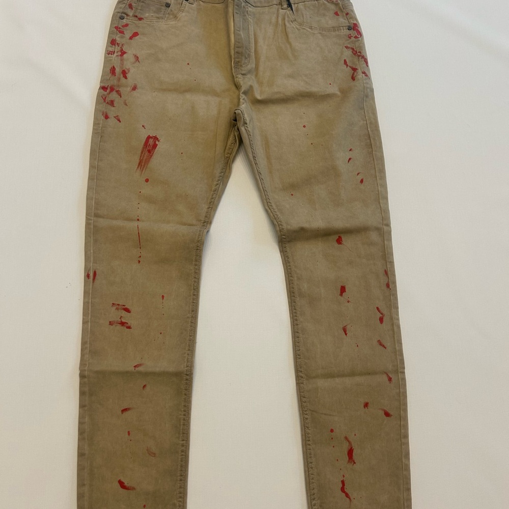 Serenade Tan Pants with Red Paint Splatter (42)